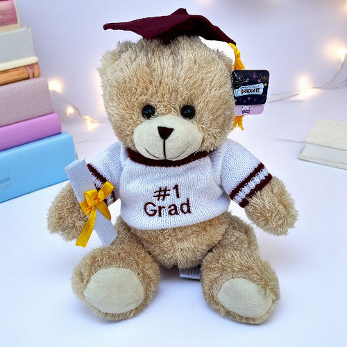 Plush Bear for Graduation w Black Cap 10.5 inch