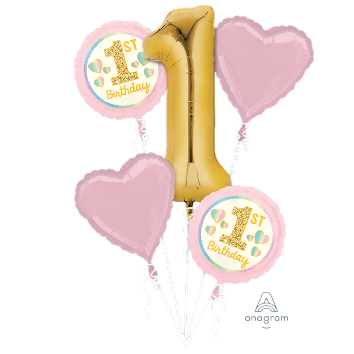 1st Birthday Girl Pink Balloon Bouquet Inflated 5pcs Local Pickup
