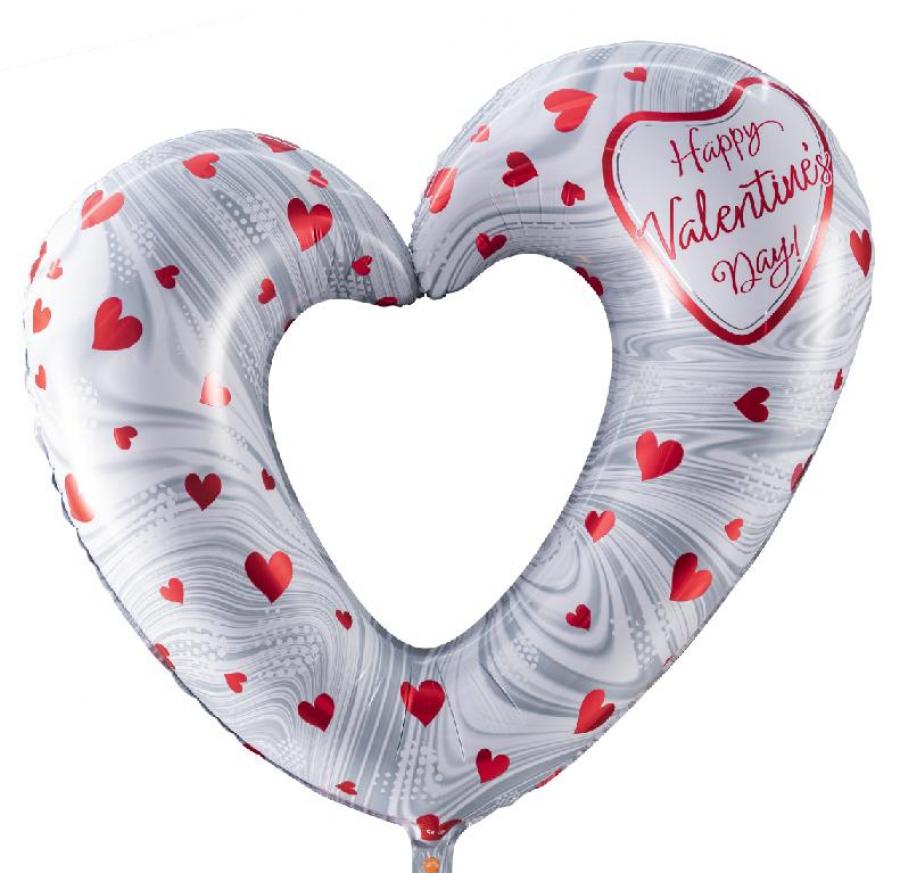 40" Valentines Open Heart Silver Supershape
