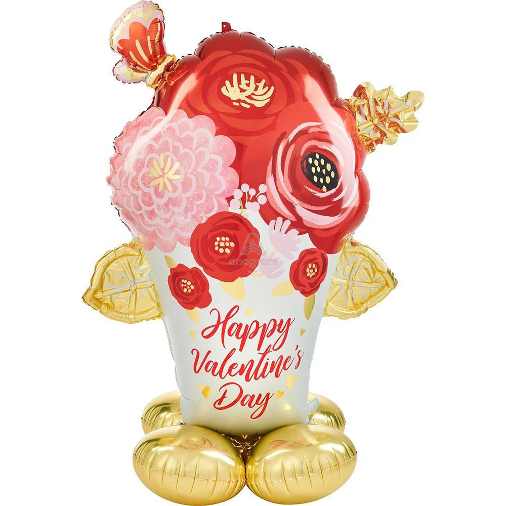 53 inch HAPPY VALENTINE'S DAY SATIN PAINTED FLOWERS AIRLOONZ