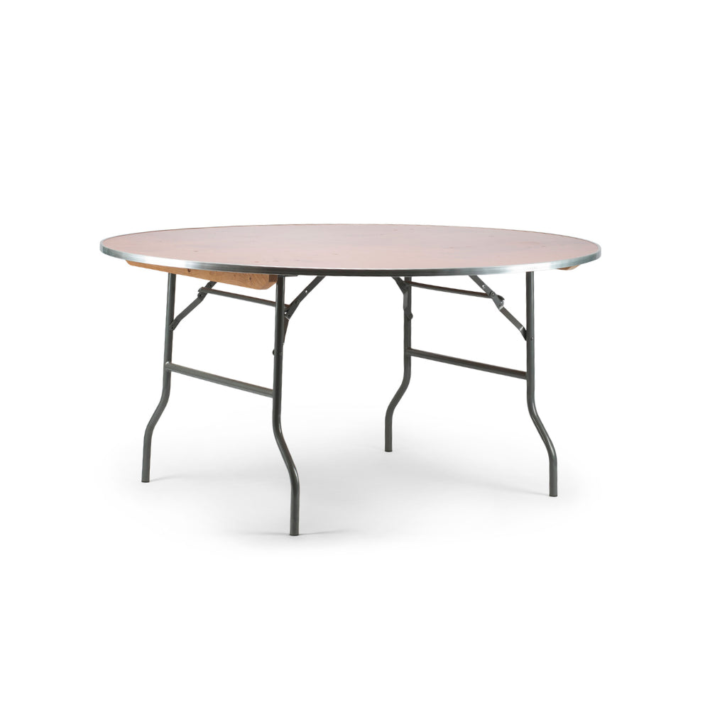Round European Birchwood Round Table 60" Diameter & 8 White Resin Chairs
