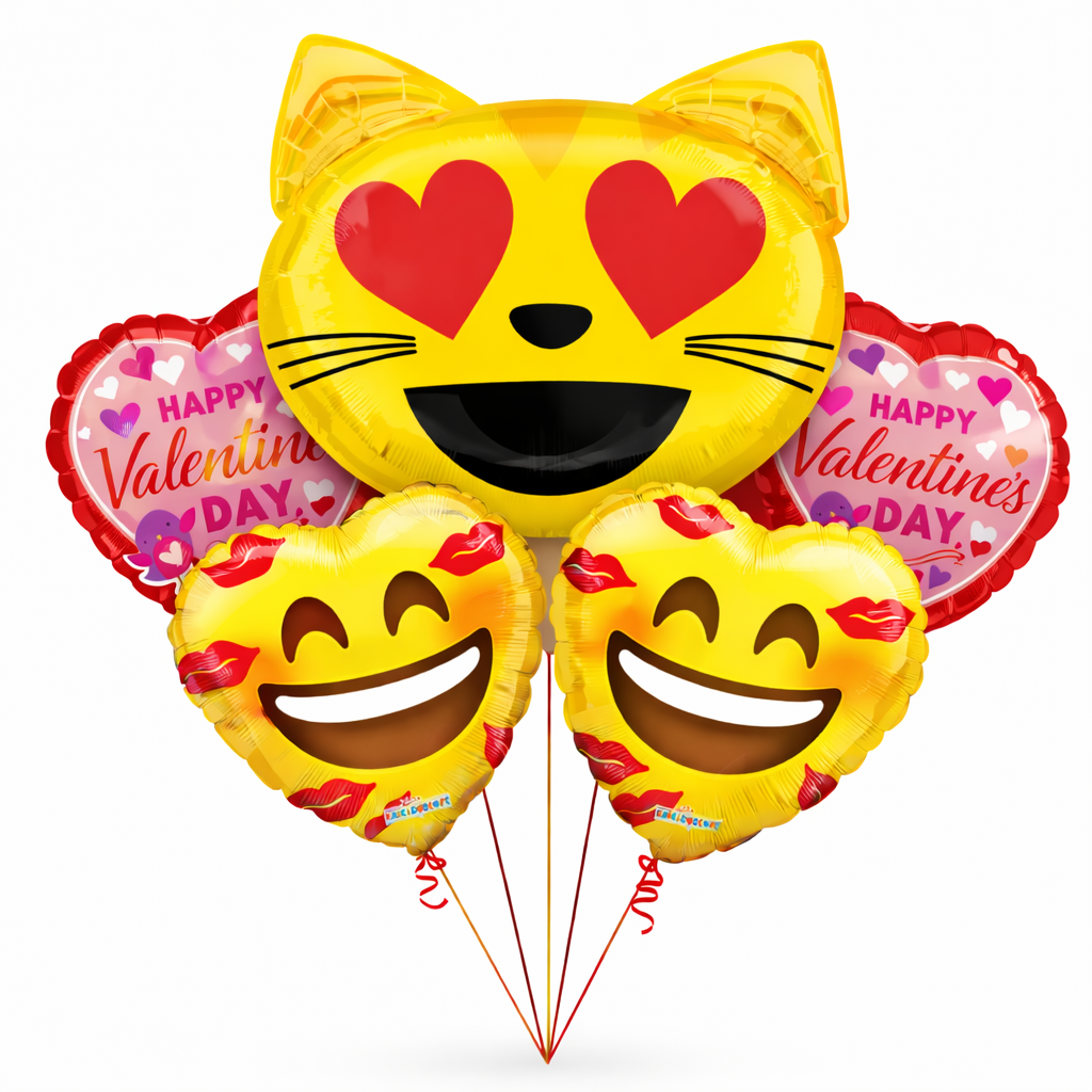 Cat Emoji Bouquet 5pcs Inflated LOCAL PICKUP