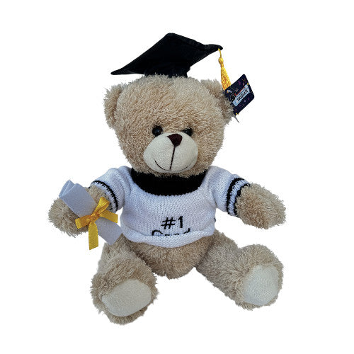 Plush Bear for Graduation w Black Cap 10.5 inch