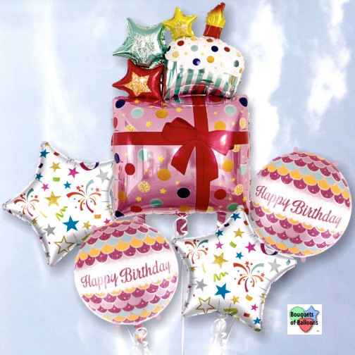 Pink Gift Box Balloon Bouquet 5pcs Available Inflated For Local Pickup