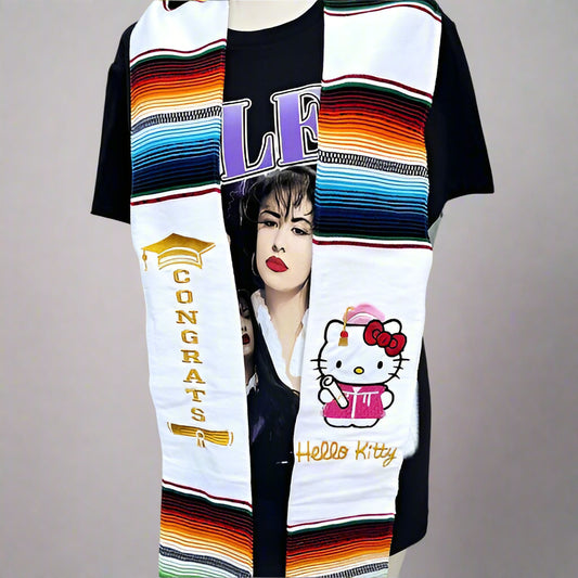 Sarape Graduation Mexican Stole Estola Sash White Hello Kitty