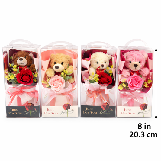 S Rose Bouquet w Bear & Leds